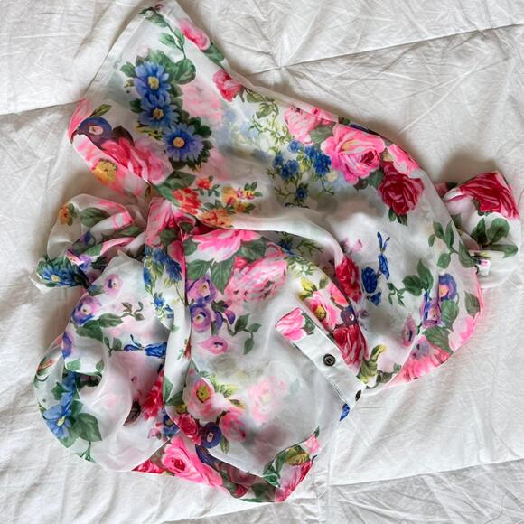 Alice Blue Stitch Fix Sheer vivid chiffon floral blouse boho chic cottagecorew - Picture 5 of 8